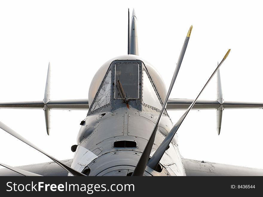 A photo of a Fairey Gannet submarine hunting airplane. A photo of a Fairey Gannet submarine hunting airplane