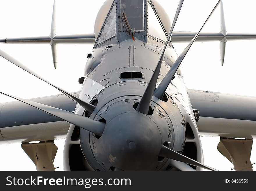 A photo of a Fairey Gannet submarine hunting airplane. A photo of a Fairey Gannet submarine hunting airplane