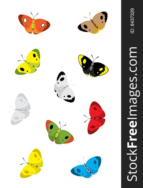 Vector illustration of colored butterflies collection