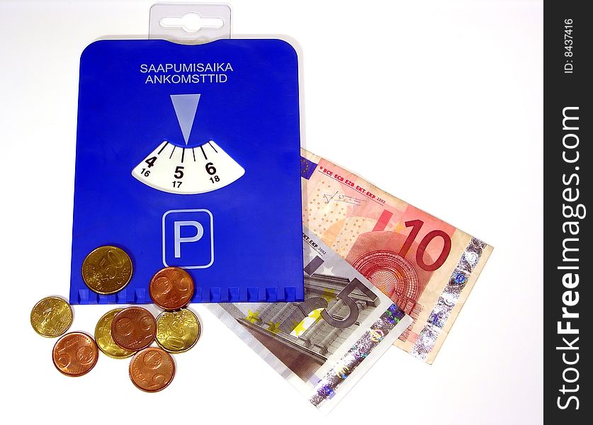 Parking hours with paper money and euro coins