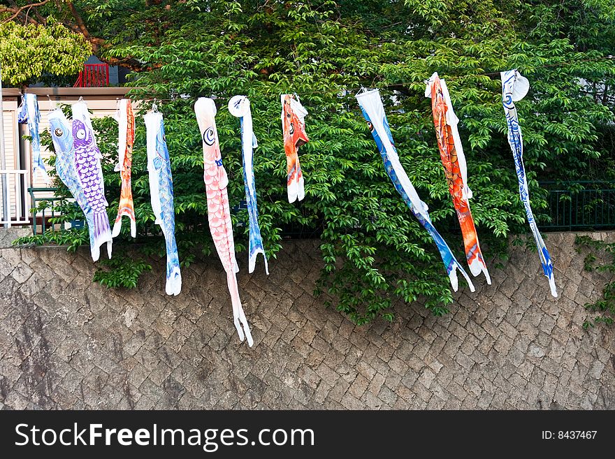 Japanese kite theme.　This decorations are flown from poles outside homes on Boy's Day - a Japanese national holiday celebrated on May 5th. Japanese kite theme.　This decorations are flown from poles outside homes on Boy's Day - a Japanese national holiday celebrated on May 5th.