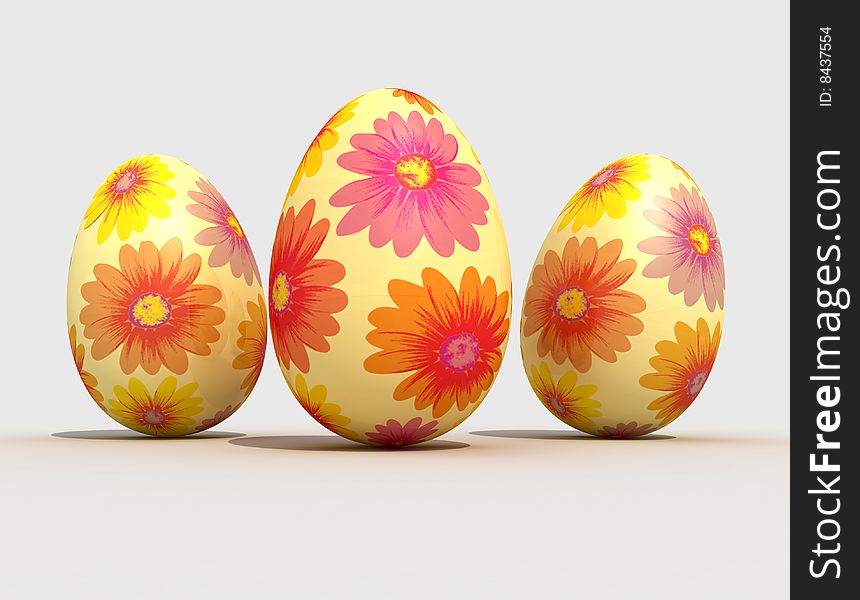 Isolated Floral Easter Eggs