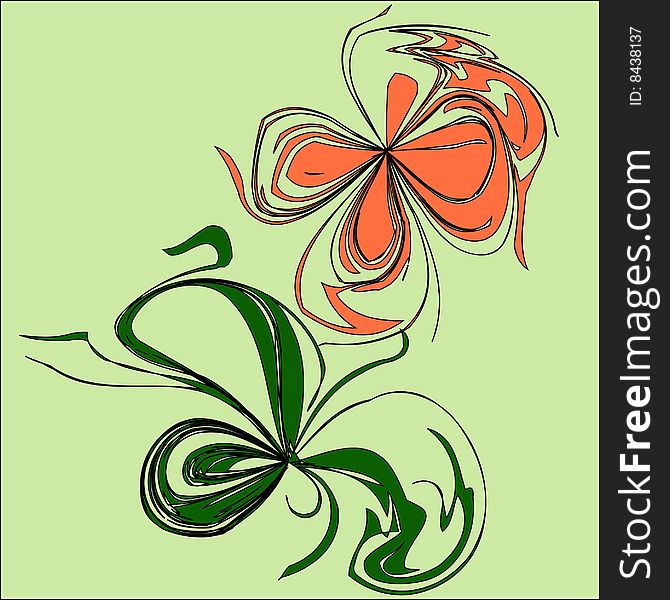 Flower decoration green and orange. AI file be attached.