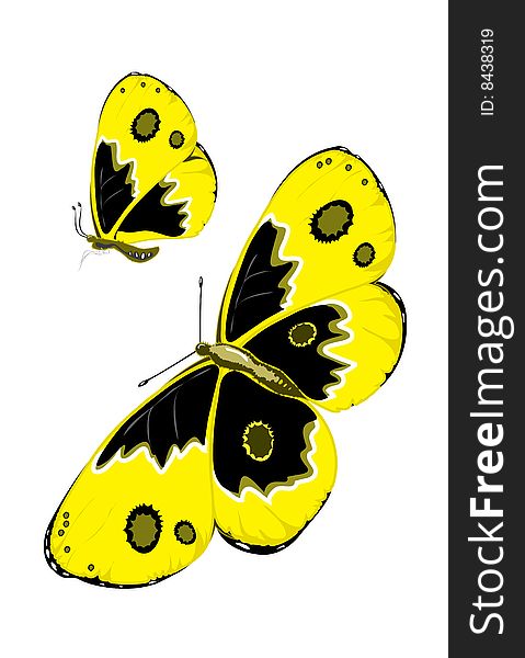 Illustration of cartoon yellow butterflies. Illustration of cartoon yellow butterflies