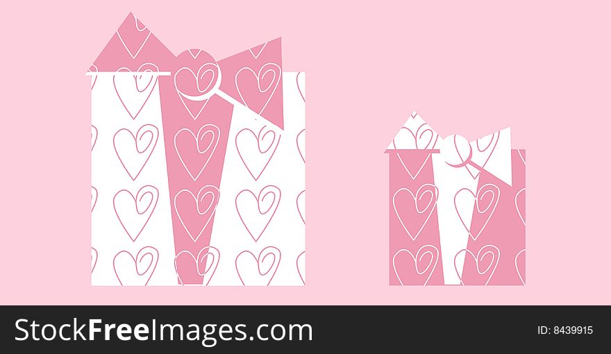 Two pink gifts decorated with hearts