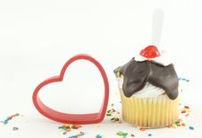 Sundae Cupcake With Red Heart Stock Photography