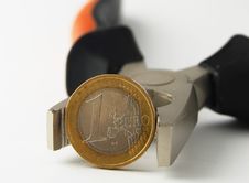 Euro Coin In Combination Pliers Royalty Free Stock Image Euro Coin In Combination Pliers Royalty Free Stock Image
