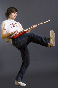 Passionate Guitarist Playing His Electric Guitar Stock Image