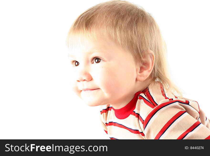 Little blond boy isolated on white background