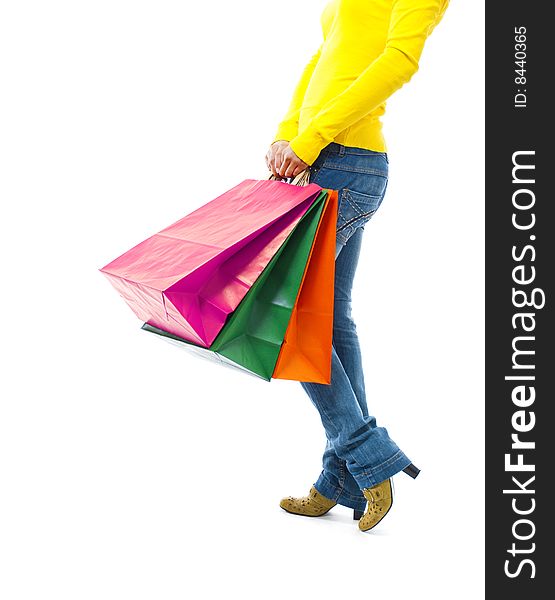 woman with colorful shopping bags. woman with colorful shopping bags