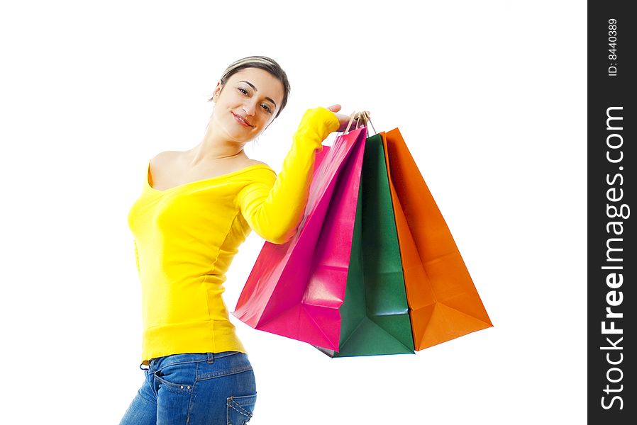 Happy woman with colorful shopping bags. Happy woman with colorful shopping bags