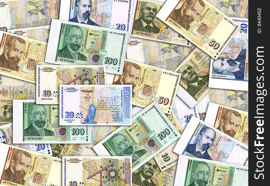 A big pile of Bulgarian money background. A big pile of Bulgarian money background