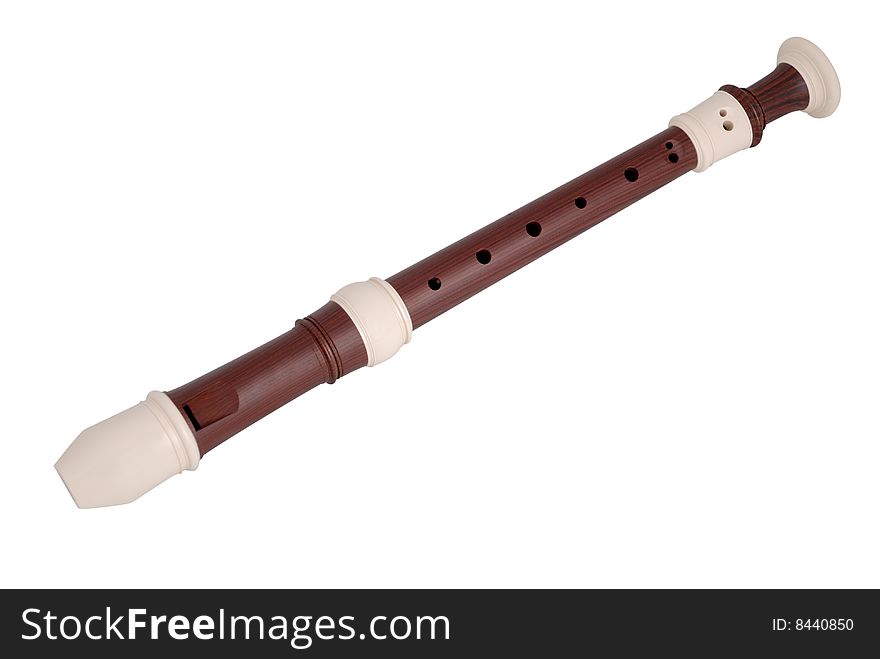 Plastic flute of brown colour, isolated on a white background