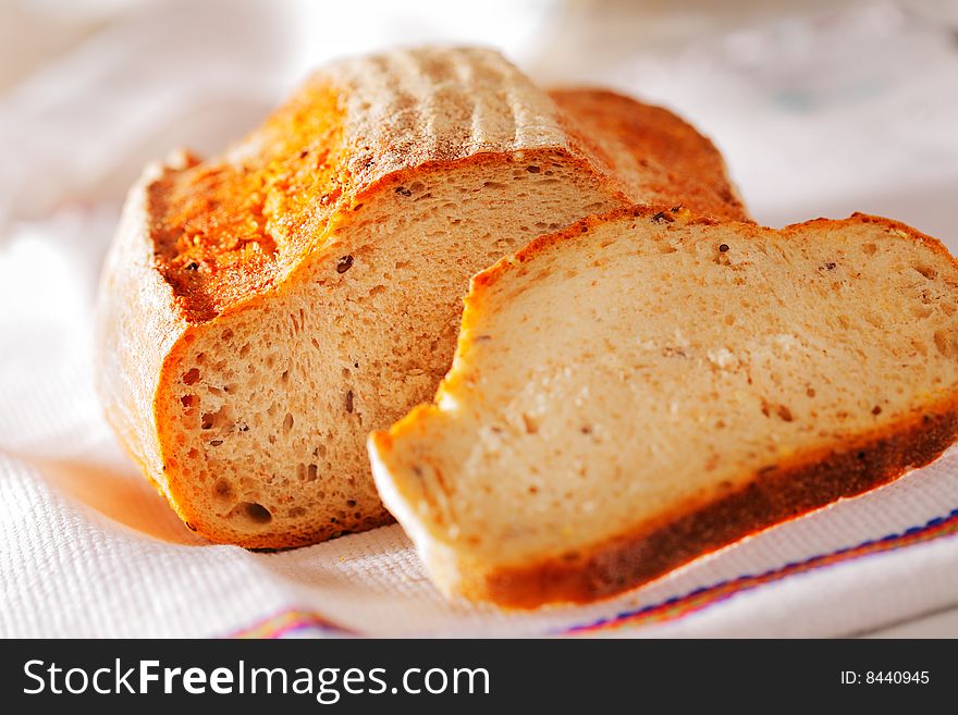 Delicious, fresh, home-made bread on white