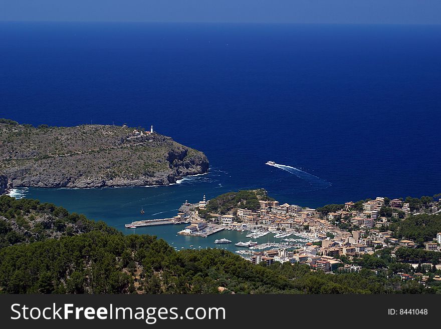 View from a mountain to a bay in Majorca in Spain. View from a mountain to a bay in Majorca in Spain