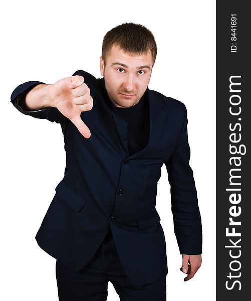 Businessman show thumb down sing isolated over white with clipping path