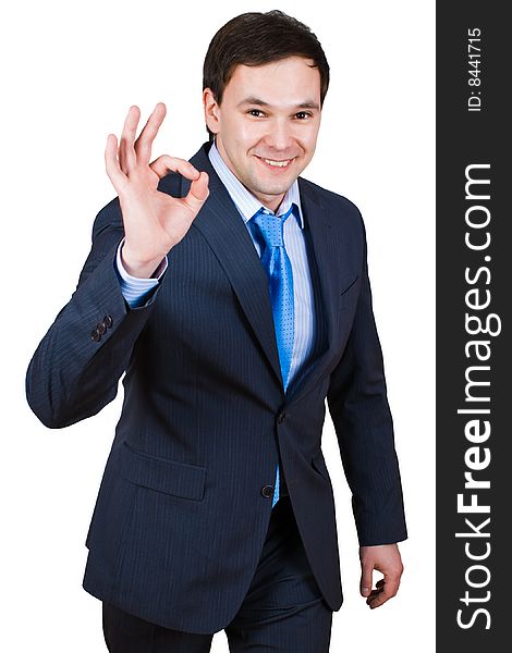 Businessman show ok sing isolated over white with clipping path