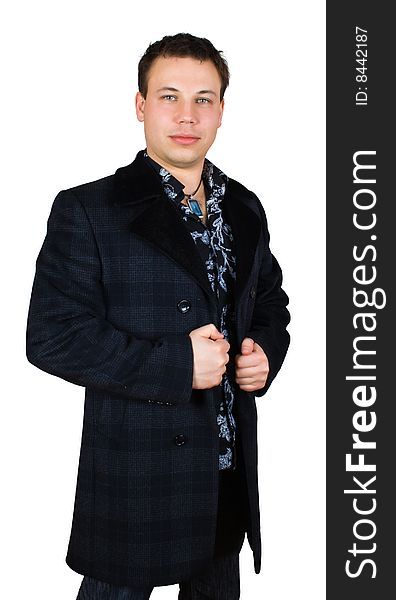 Sad gentleman in checkered coat isolated over white with clipping path