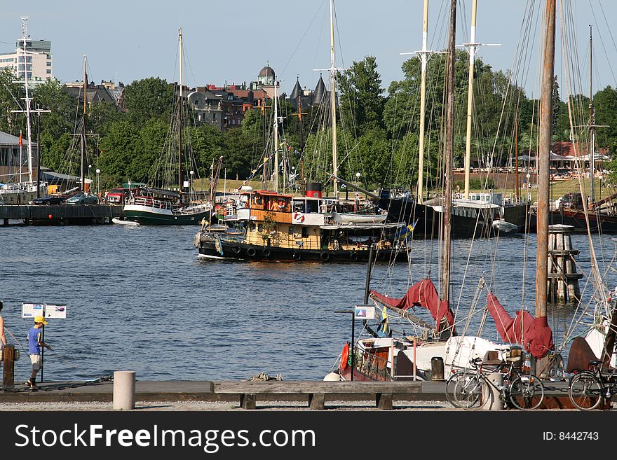 Wooden touris boat on Stockholm river, sweden. Wooden touris boat on Stockholm river, sweden