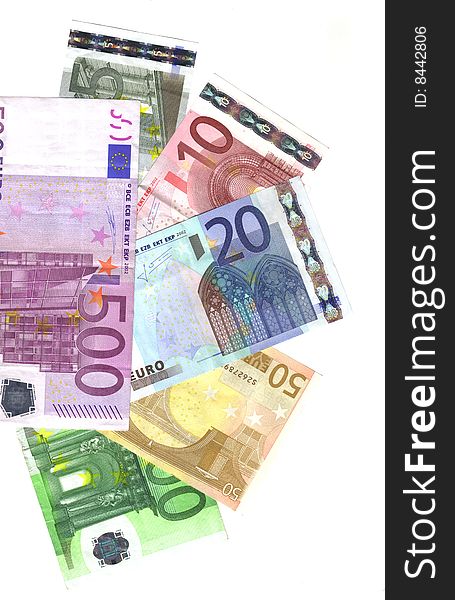 Bunch of banknotes; from 5 to 500 euro