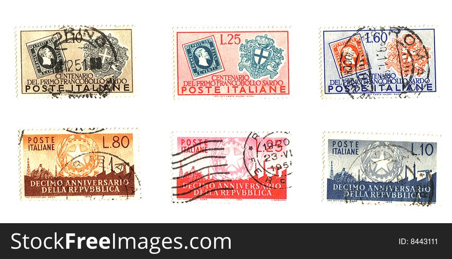 Italian stamps in lire background