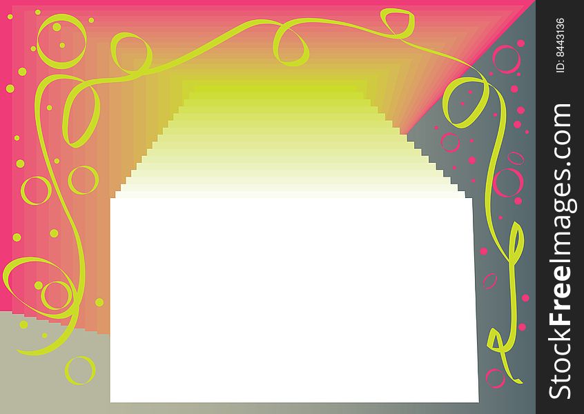 A green ribbon framing white copy space is featured in an abstract background illustration. A green ribbon framing white copy space is featured in an abstract background illustration.