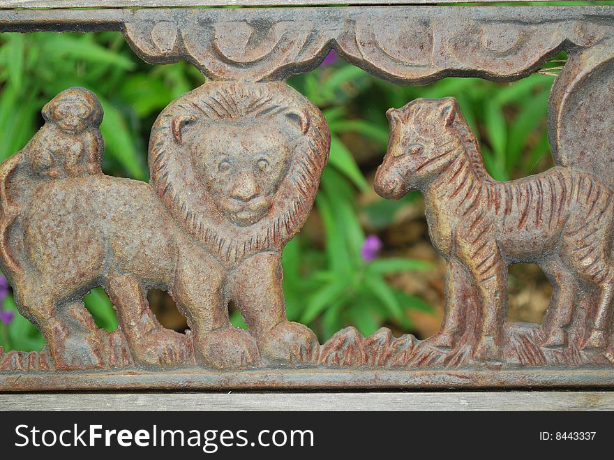 Iron figure of an lion and zebra