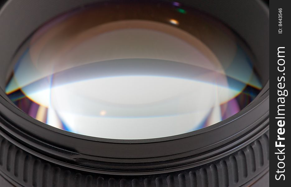 Camera lens closeup with flares