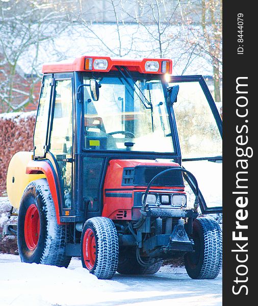Small Orange snow tractor in Denmark
