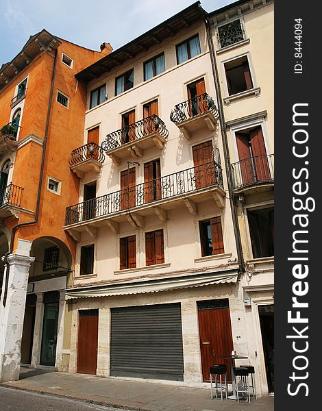 Typical street of old european town (Vicenza, Italy)
