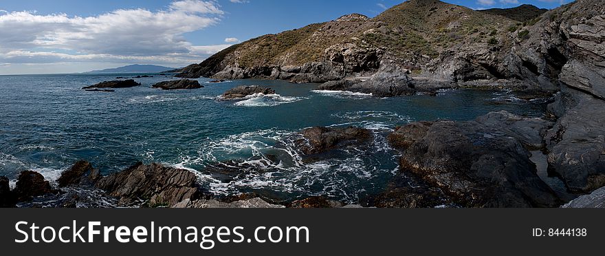 Rough sea panoramic view of the rocky coast of southern Spain. Rough sea panoramic view of the rocky coast of southern Spain