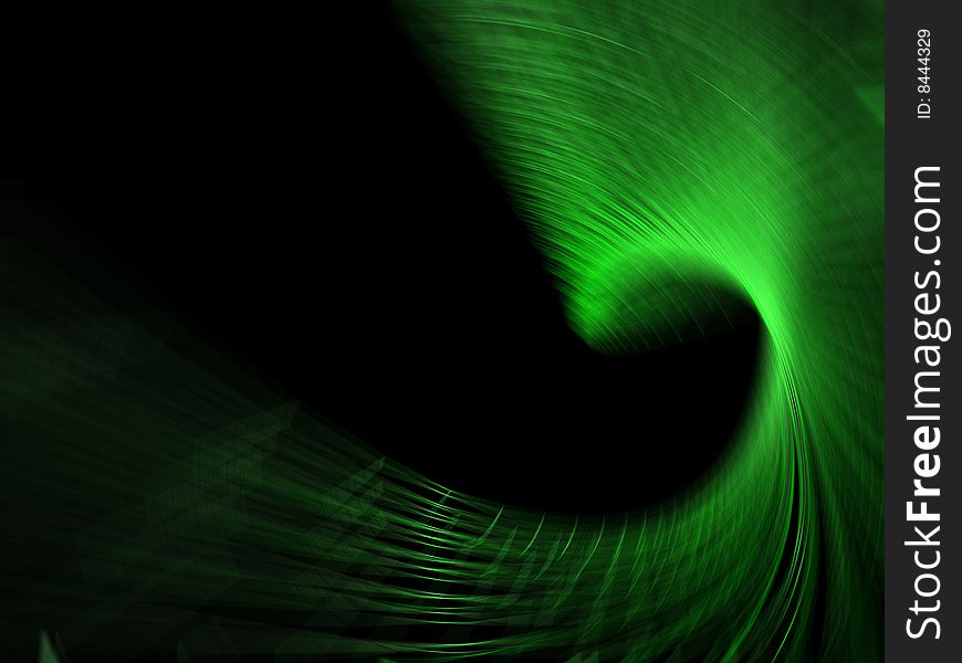 Green swirl on black background. Green swirl on black background