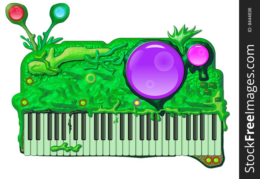 Bizarre alien green music synthesizer. Bizarre alien green music synthesizer