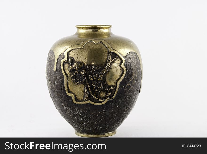 Japanese bronze vase on a white background.