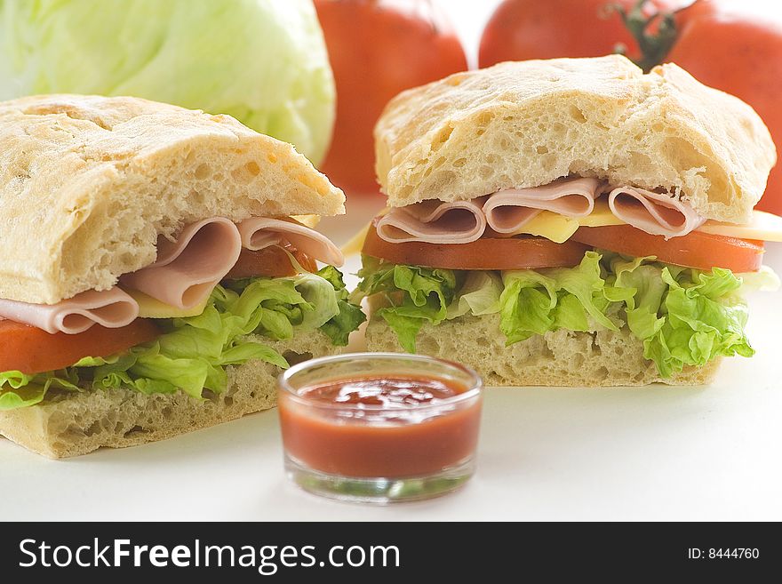 Delicious sandwich of ham cheese lettuce fresh tomato