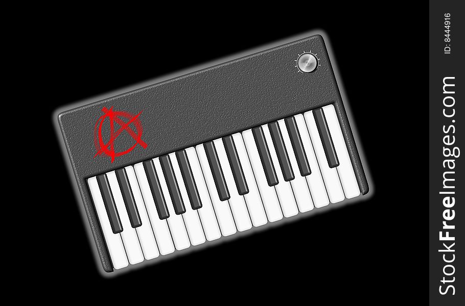 Little retro customizable synthesizer with anarchy punk symbol. Little retro customizable synthesizer with anarchy punk symbol.