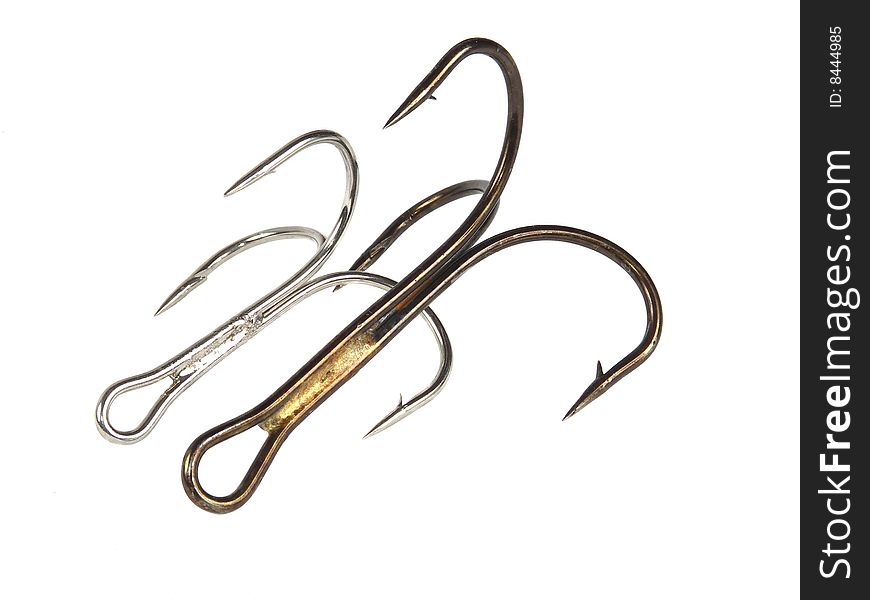 Two fishings hooks insulated on white background. Two fishings hooks insulated on white background