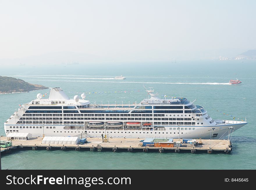 Luxury cruise ship docking in the port