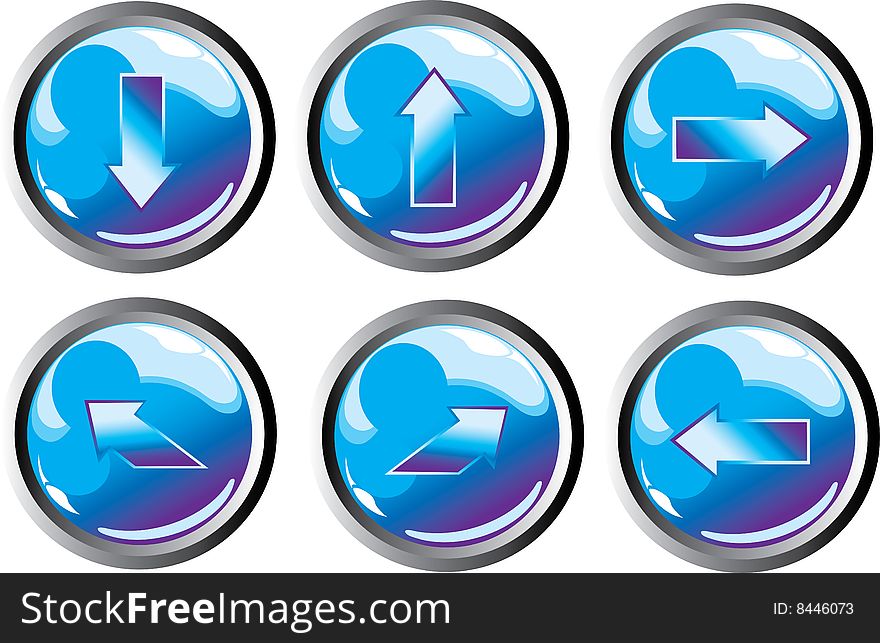 Illustration of blue arrow sphere buttons. Illustration of blue arrow sphere buttons