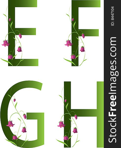 Illustration of green floral alphabet part. Illustration of green floral alphabet part