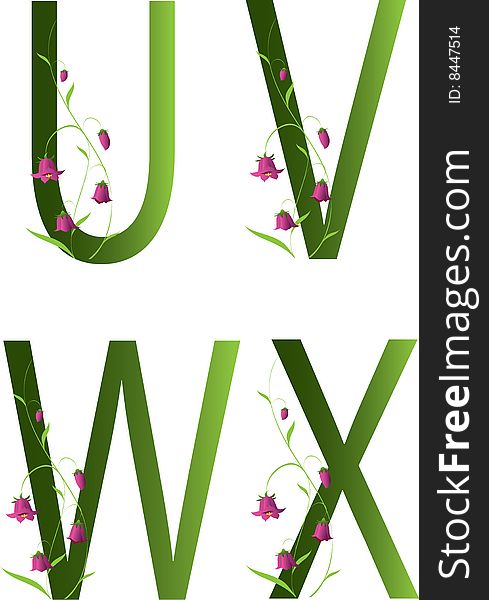 Illustration of green floral alphabet part. Illustration of green floral alphabet part