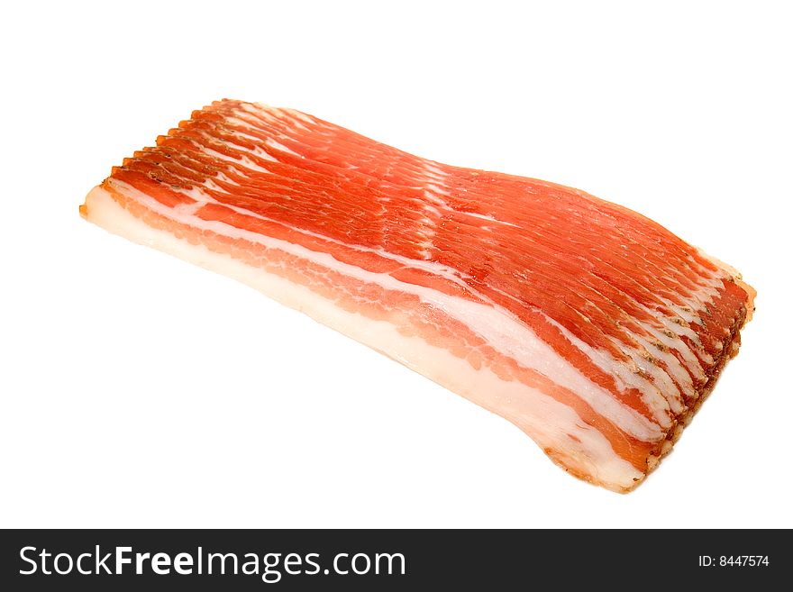 Raw bacon slices isolated on white. Raw bacon slices isolated on white