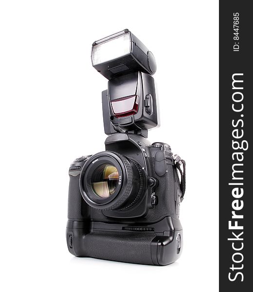 A isolated professional camera in white background