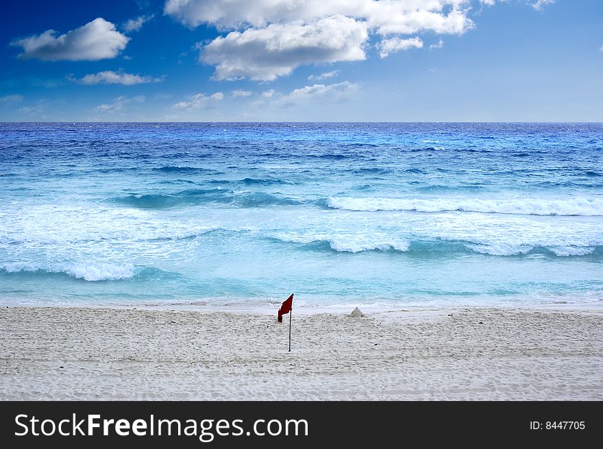 White sand beach in cancun with blue sky. White sand beach in cancun with blue sky