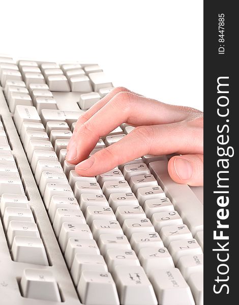 Finger on PC keyboard isolated. Finger on PC keyboard isolated