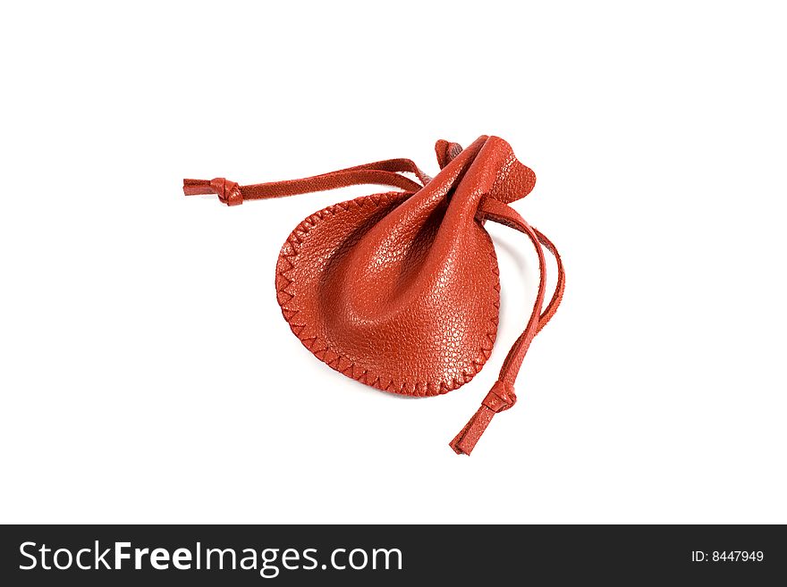 Red leather pouch on white