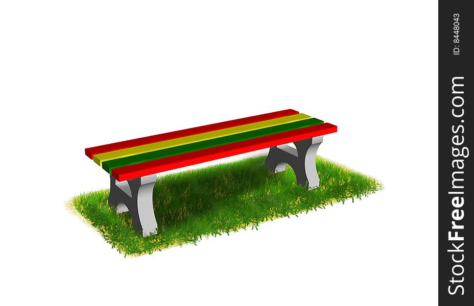 Isolated color bench on a grass