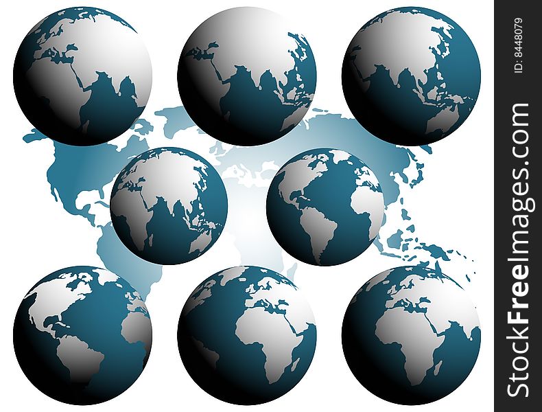 Earth globes over continents.