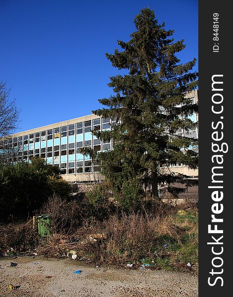 Shot of an abandoned and now vandalised office block; environmental degradation. Shot of an abandoned and now vandalised office block; environmental degradation