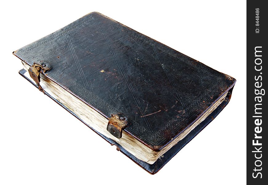 The ancient book in leather reliure on a light background